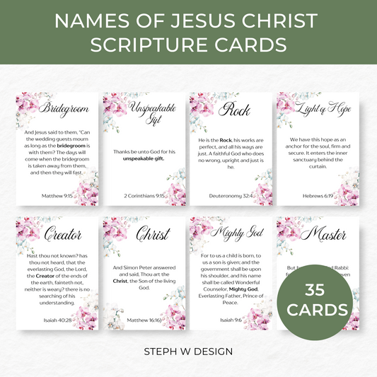 35 Names of Jesus Scripture Cards - Digital Download
