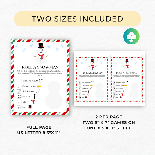 Roll A Snowman Dice Game - Digital Download
