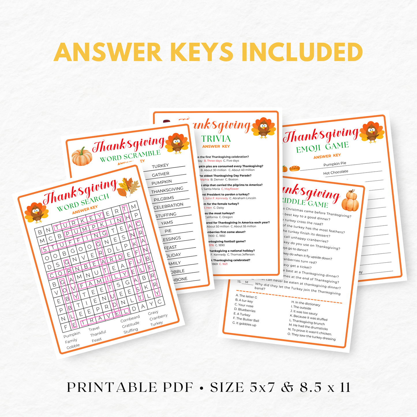 Thanksgiving Party Game Bundl- Digital Download