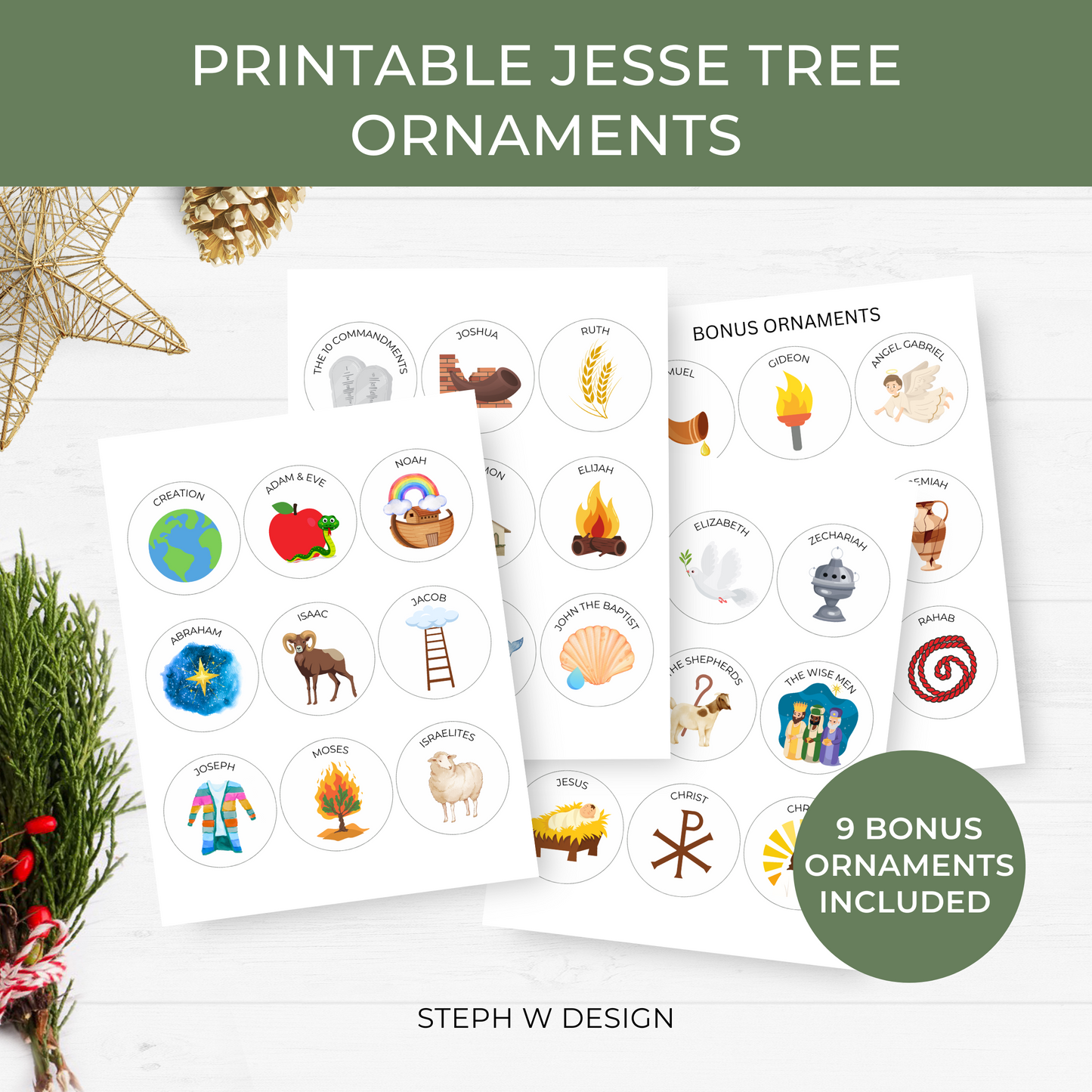 Jesse Tree Ornaments - Advent Printable Decorations - Digital Download