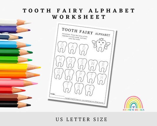 Tooth Fairy Alphabet Tracing Worksheet
