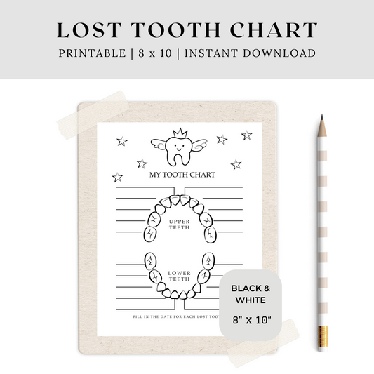 Printable Lost Tooth Chart - Black & White 8x10