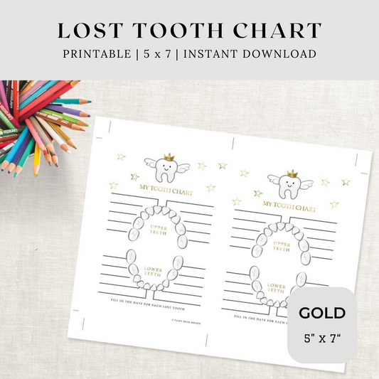 Printable Lost Tooth Chart - Gold 5x7