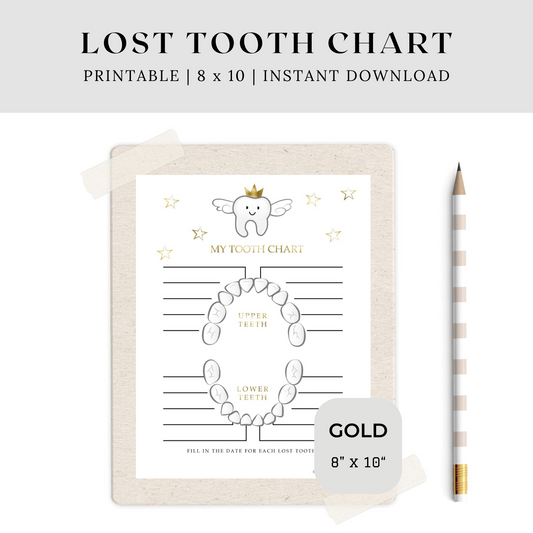 Printable Lost Tooth Chart - Gold 8x10
