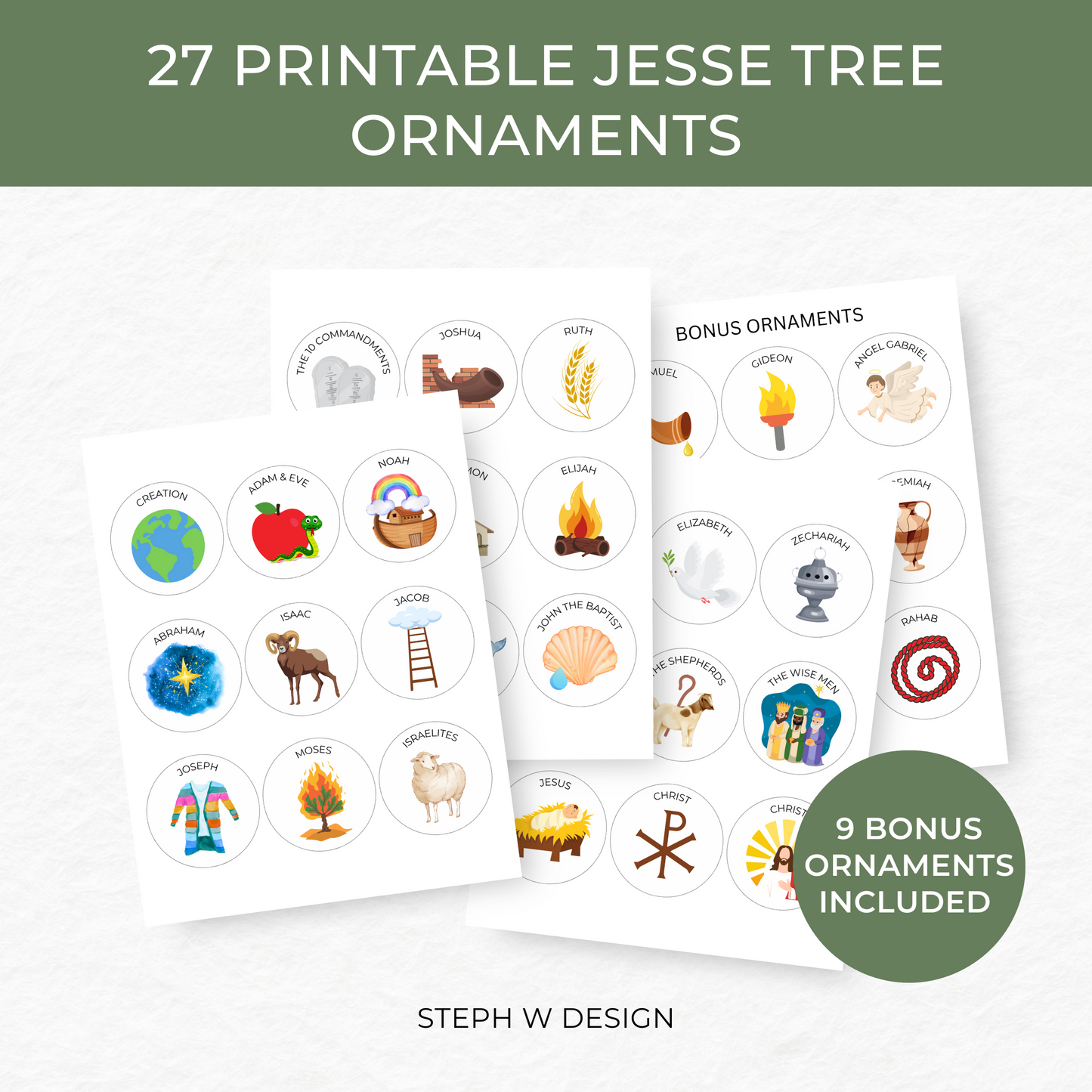 Jesse Tree Ornaments - Advent Printable Decorations - Digital Download