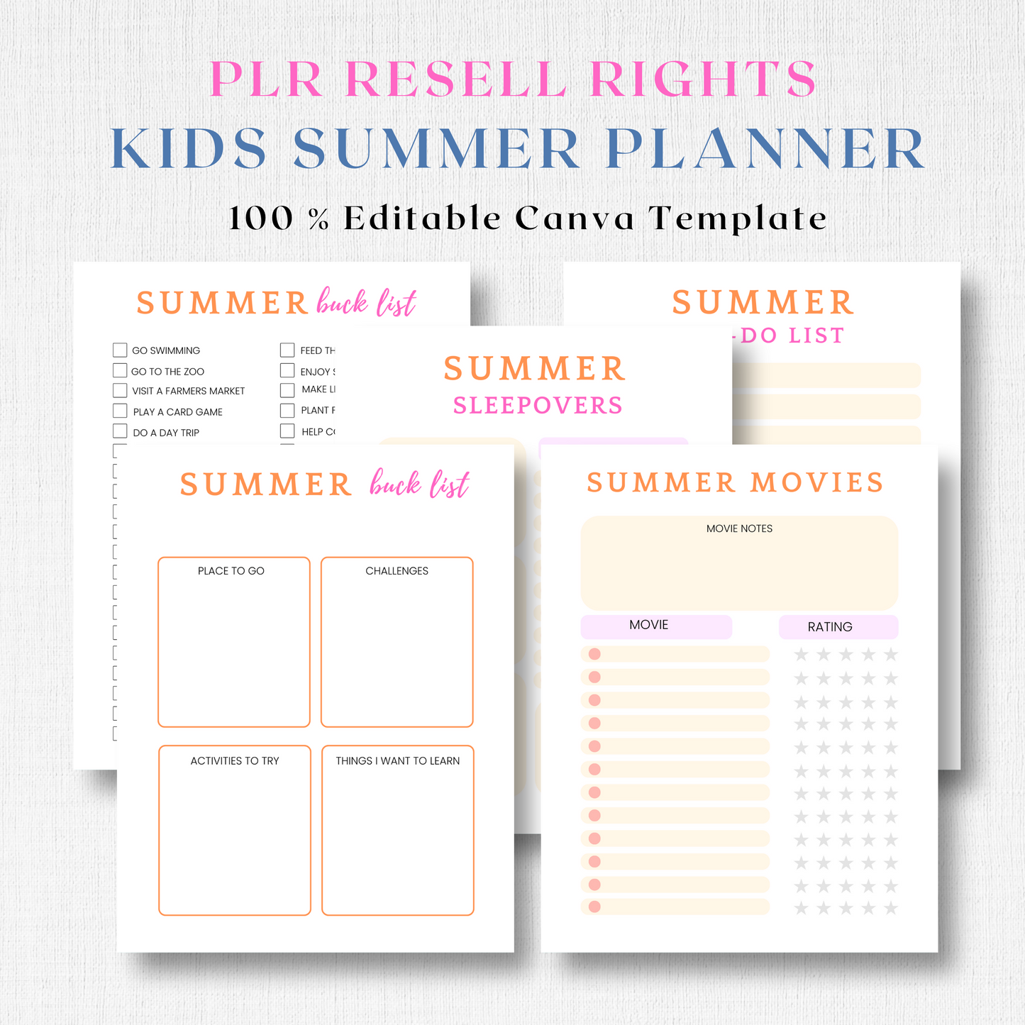 PLR Kids Summer Planner-(Commercial Use) Limited Time Offer