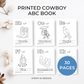 Printed 5x7 Cowboy Baby Shower ABC Coloring Book, Baby's First ABC Book