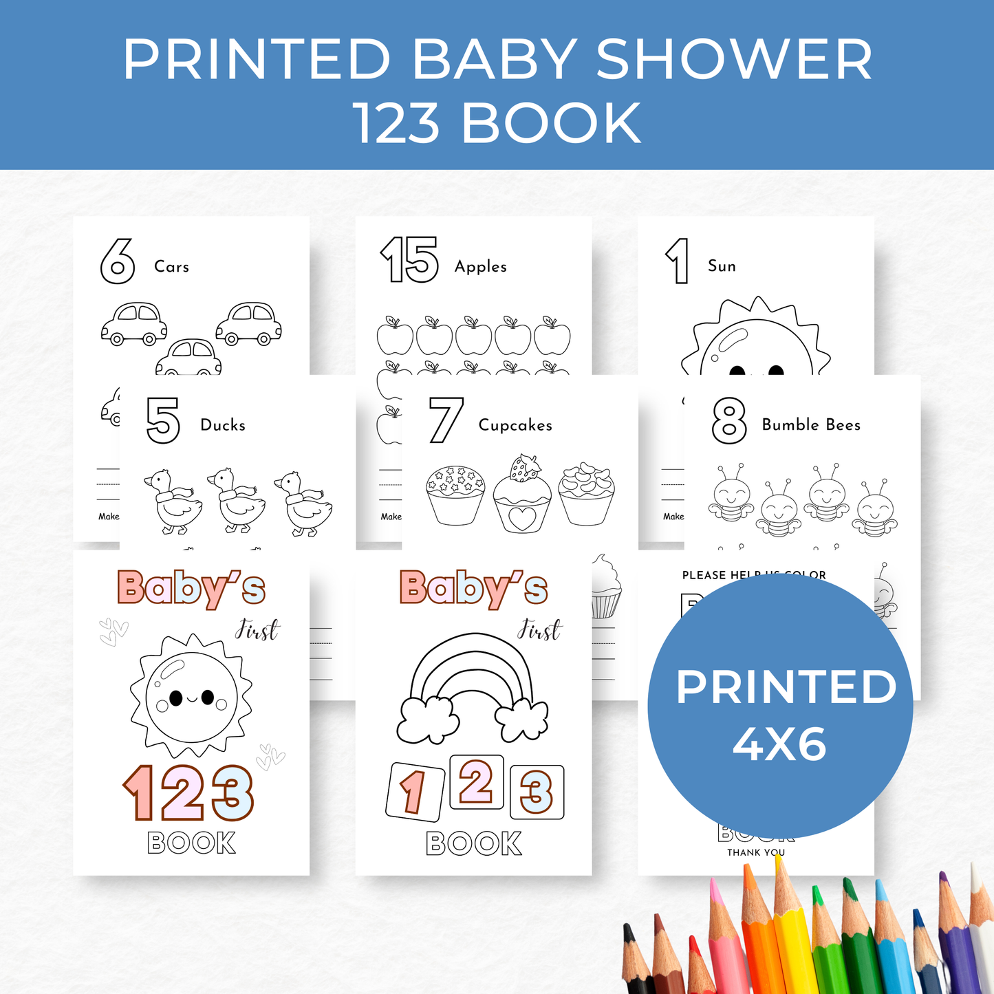 Printed 4x6 Baby's First 123 Book, Baby Shower Activity