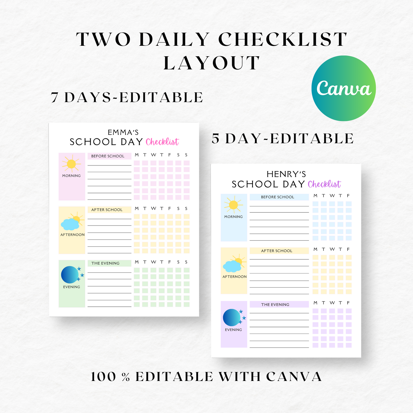 Editable School Day Checklist