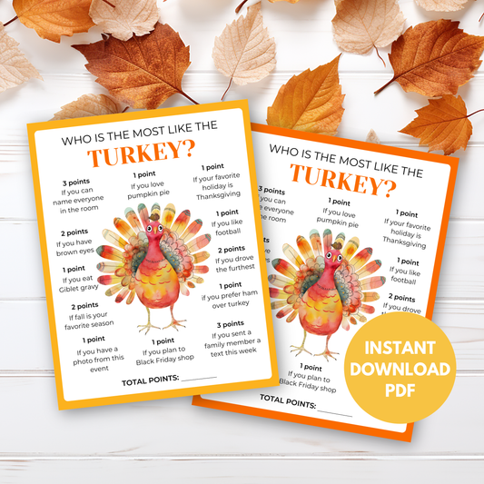 Thanksgiving Game - Who is Most Like the Turkey Game - Digital Download
