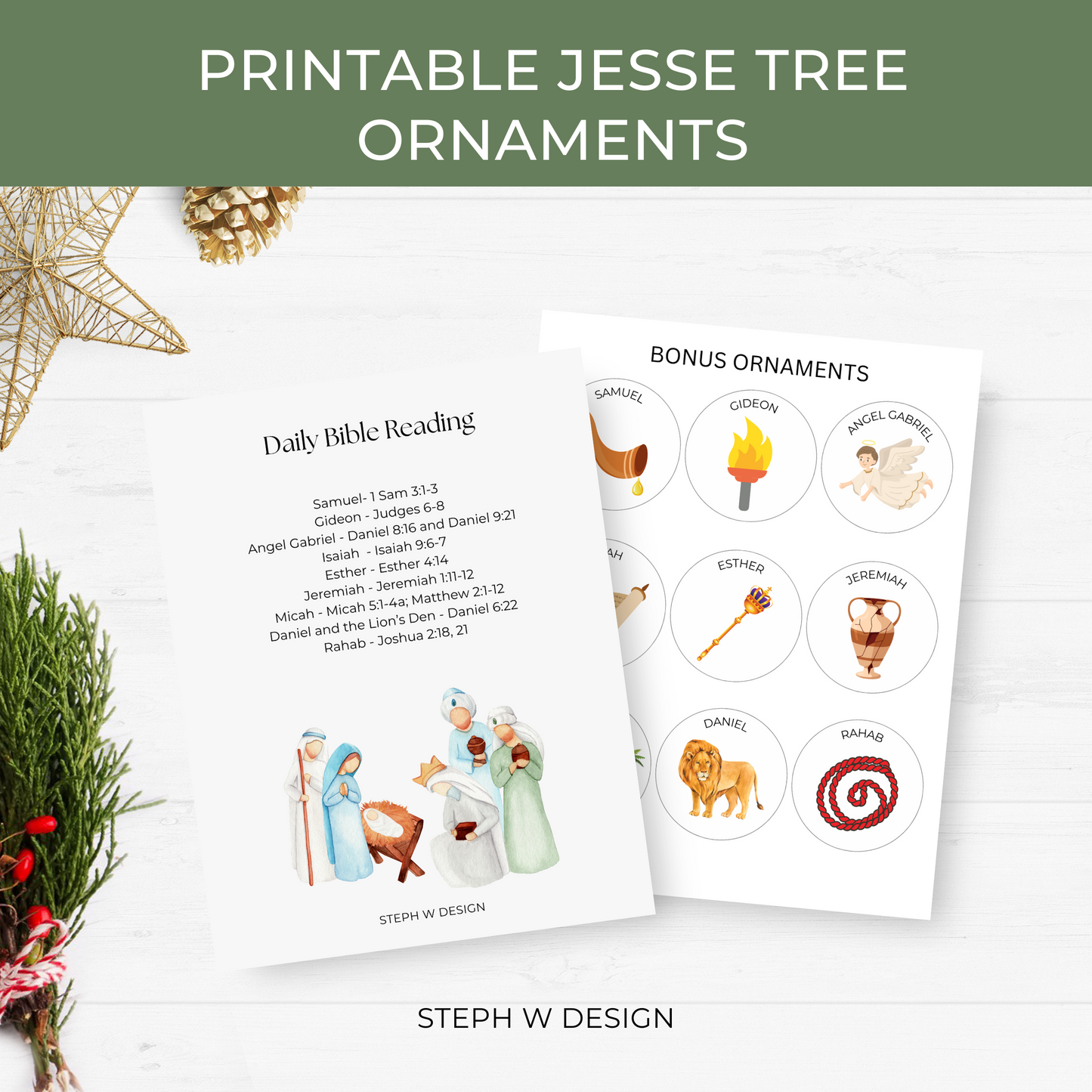Jesse Tree Ornaments - Advent Printable Decorations - Digital Download