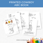Printed 5x7 Cowboy Baby Shower ABC Coloring Book, Baby's First ABC Book