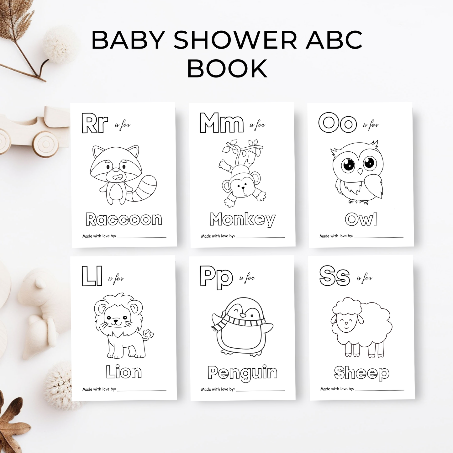 Printed 5x7 Baby Shower ABC Coloring Book
