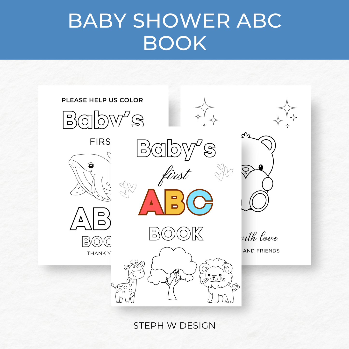 Printed 5x7 Baby Shower ABC Coloring Book