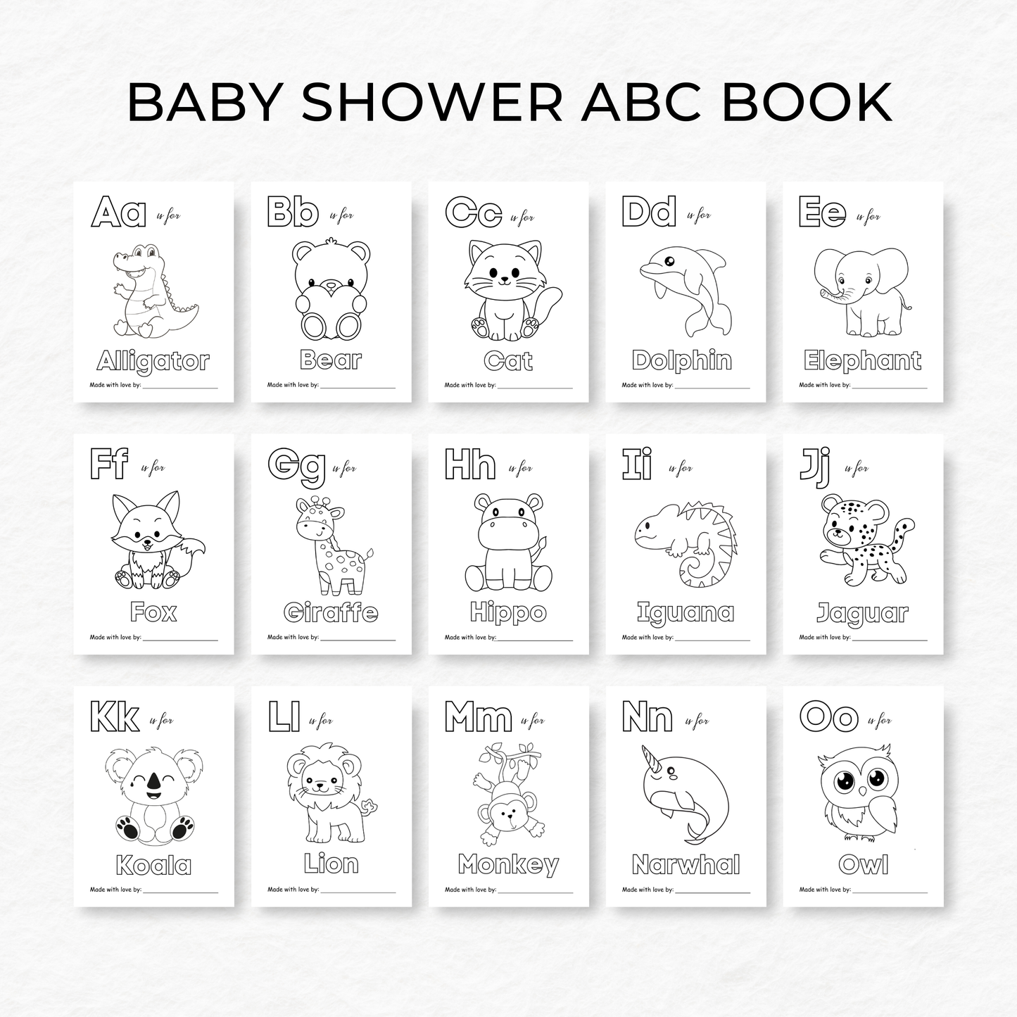 Baby Shower ABC & 123 Book Coloring Activity - Printed 5x7" Bundle