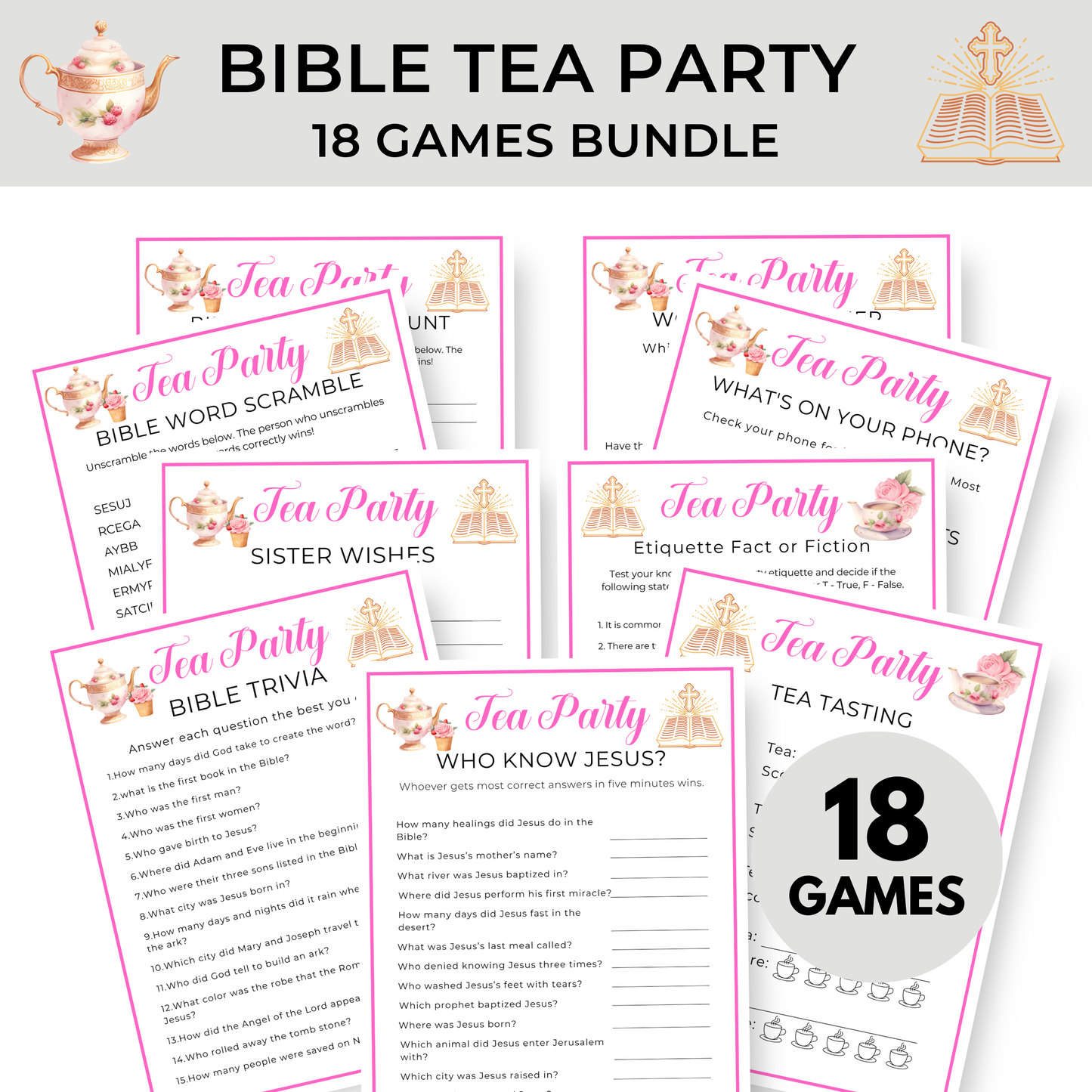 Christian Bible Tea Party Games - Digital Download