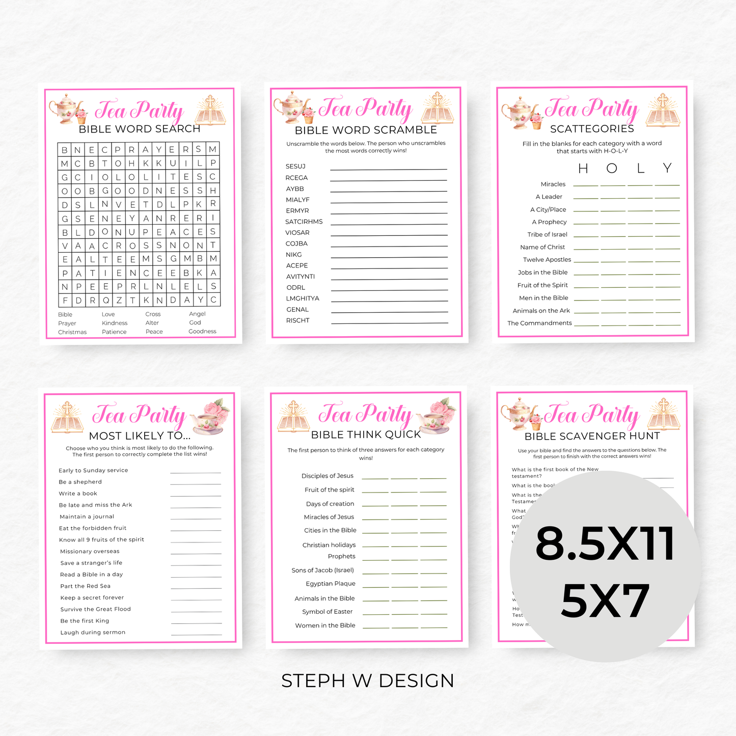 Christian Bible Tea Party Games - Digital Download