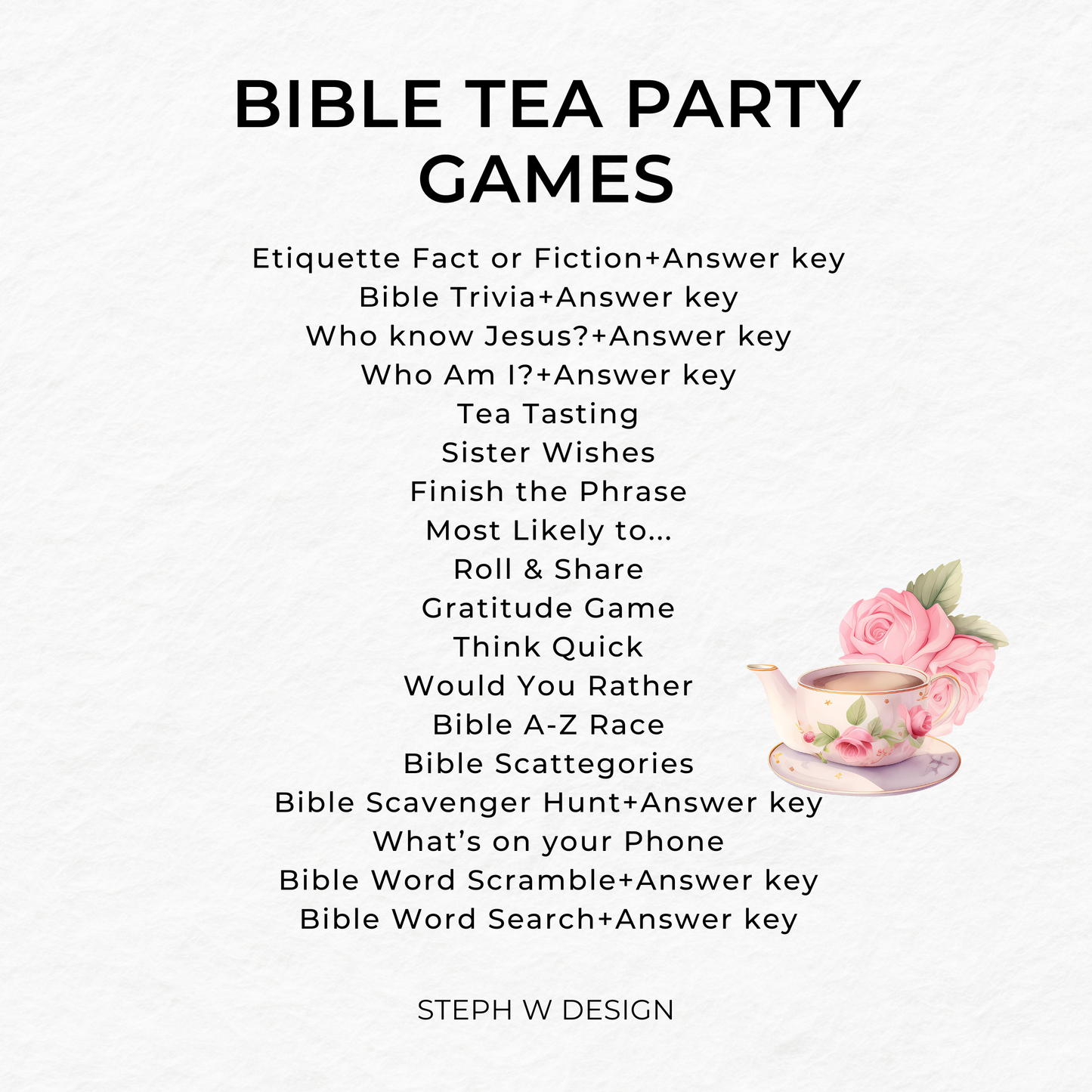 Christian Bible Tea Party Games - Digital Download