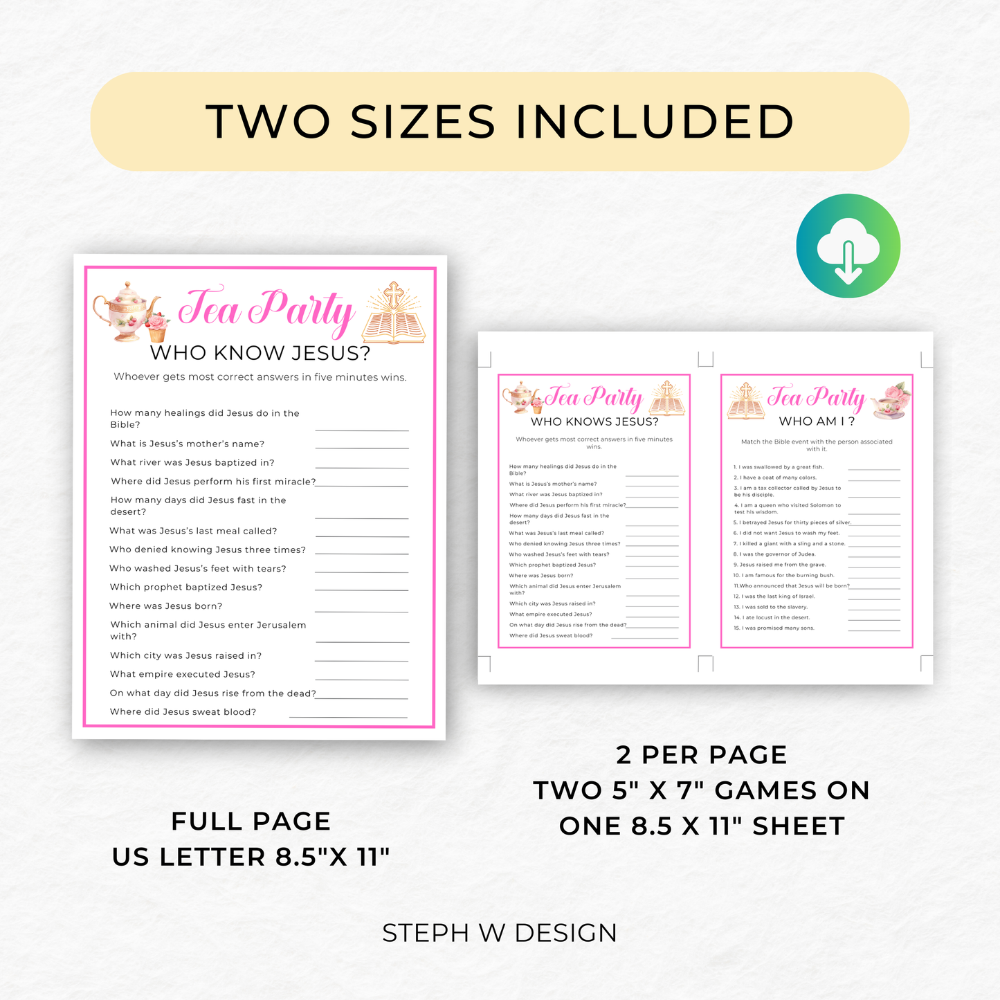 Christian Bible Tea Party Games - Digital Download