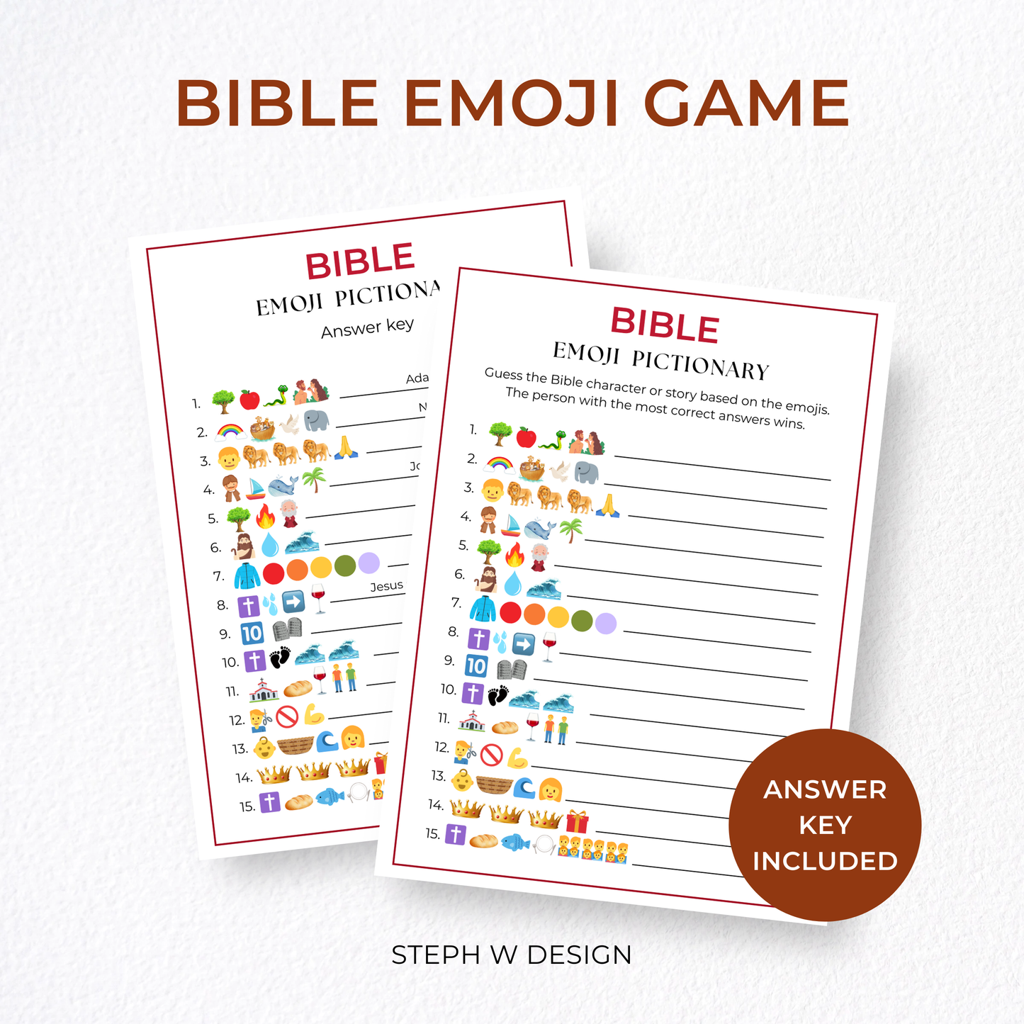 Bible Emoji Game, Printable Church Activity for Kids and Adults