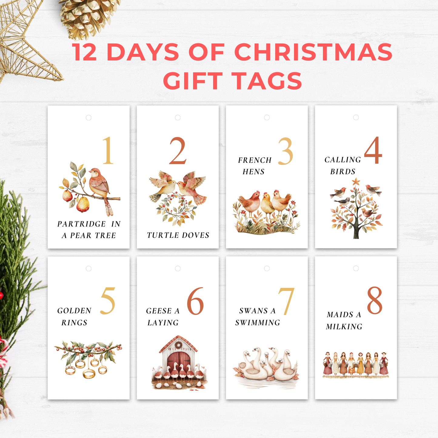 12 Days of Christmas Gift Tags - Digital Download