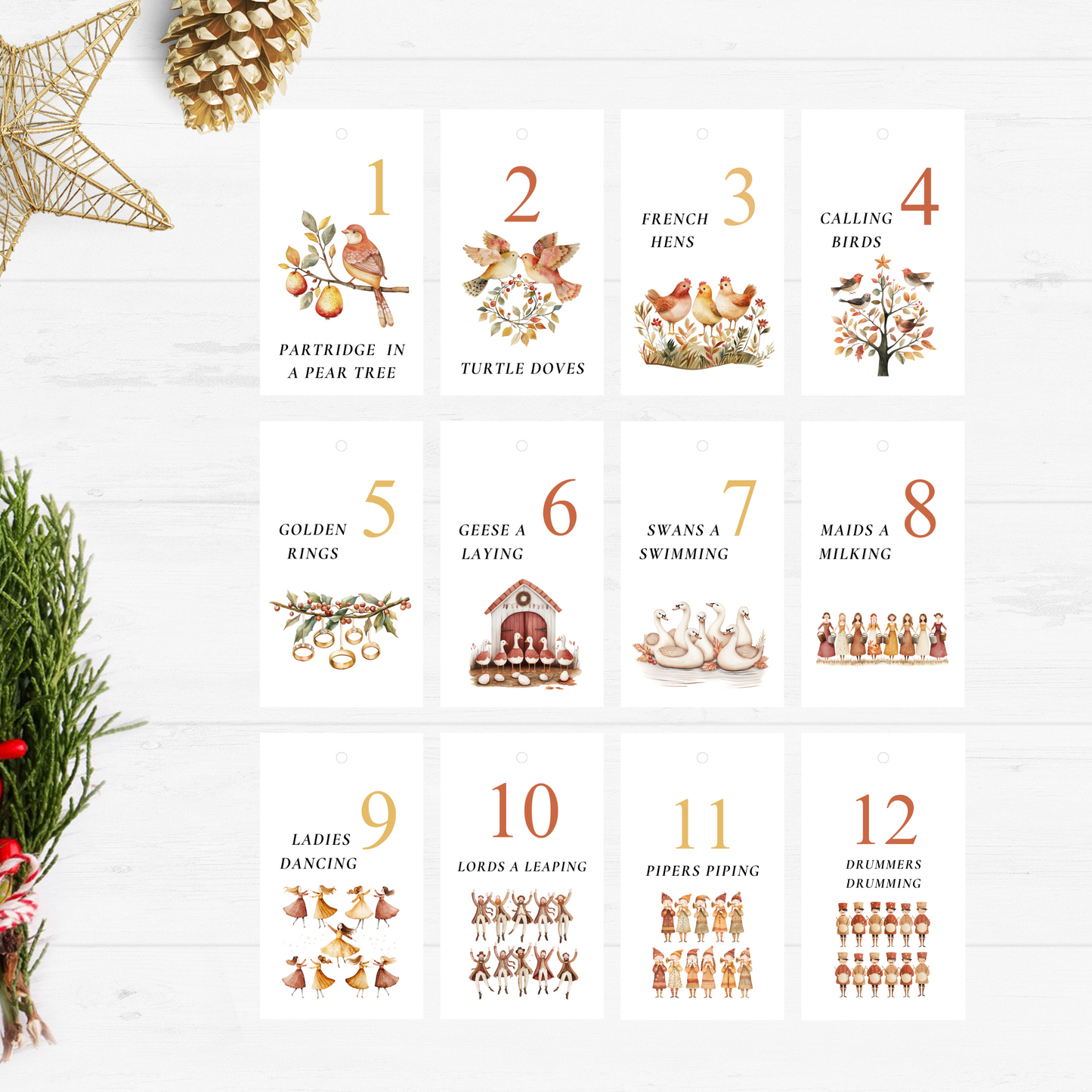 12 Days of Christmas Gift Tags - Digital Download