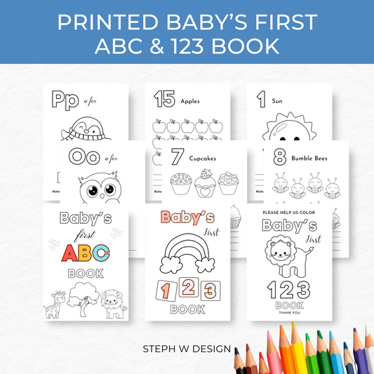 Baby Shower ABC & 123 Book Coloring Activity - Printed 5x7" Bundle