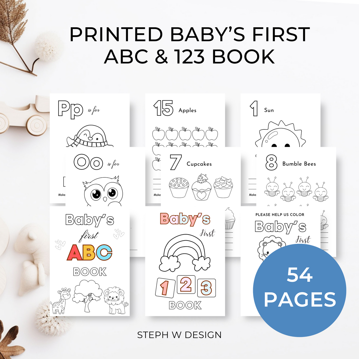 Baby Shower ABC & 123 Book Coloring Activity - Printed 5x7" Bundle