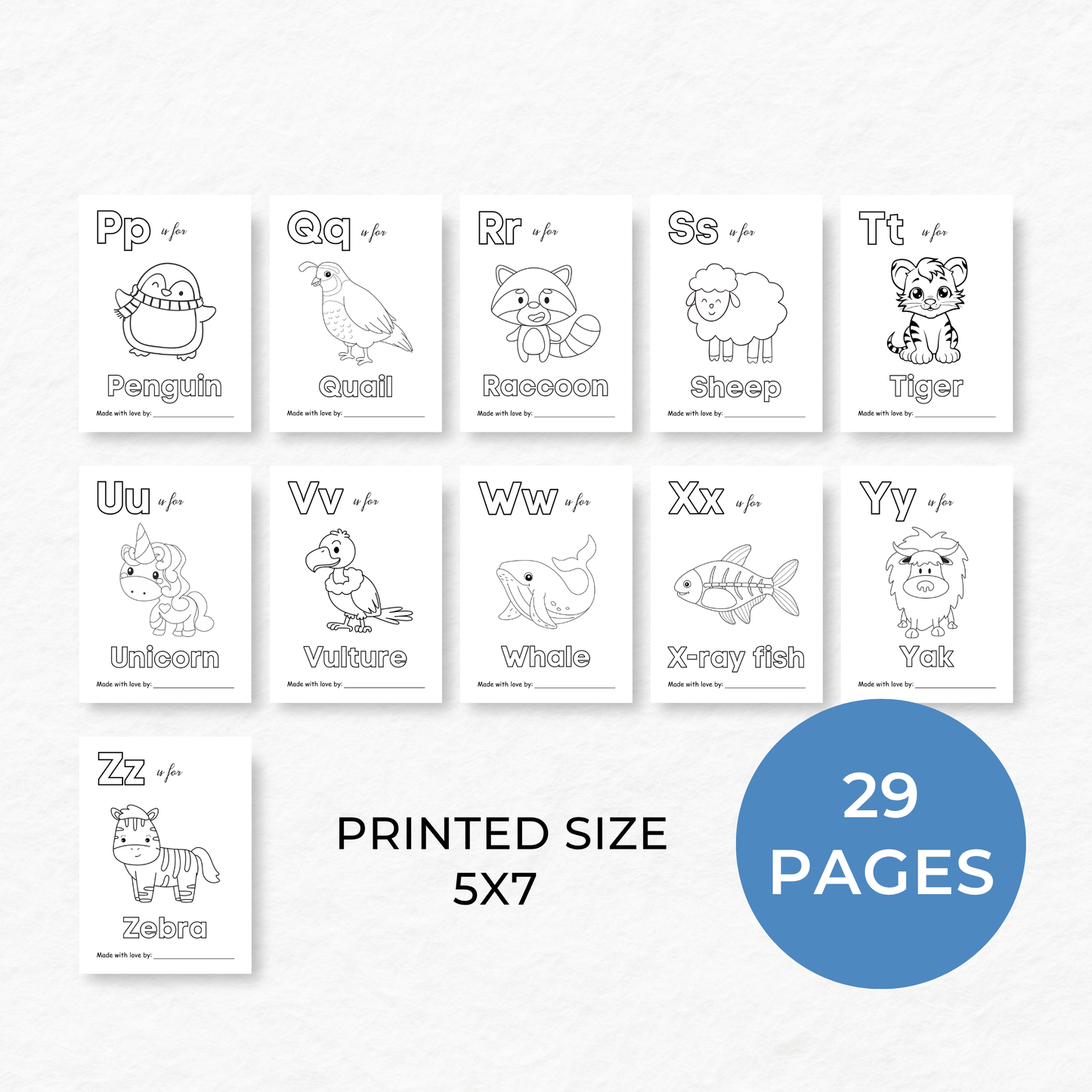 Baby Shower ABC & 123 Book Coloring Activity - Printed 5x7" Bundle