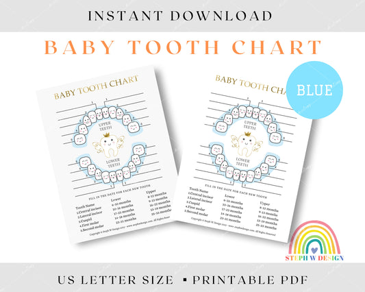 Printable Baby Tooth Chart - Blue