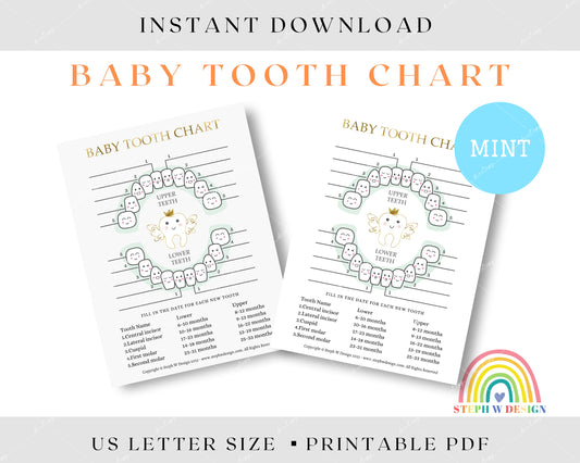 Printable Baby Tooth Chart - Mint