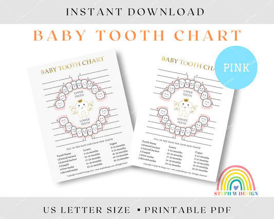 Printable Baby Tooth Chart - Pink