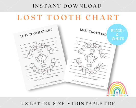 Lost Tooth Chart - Black & White
