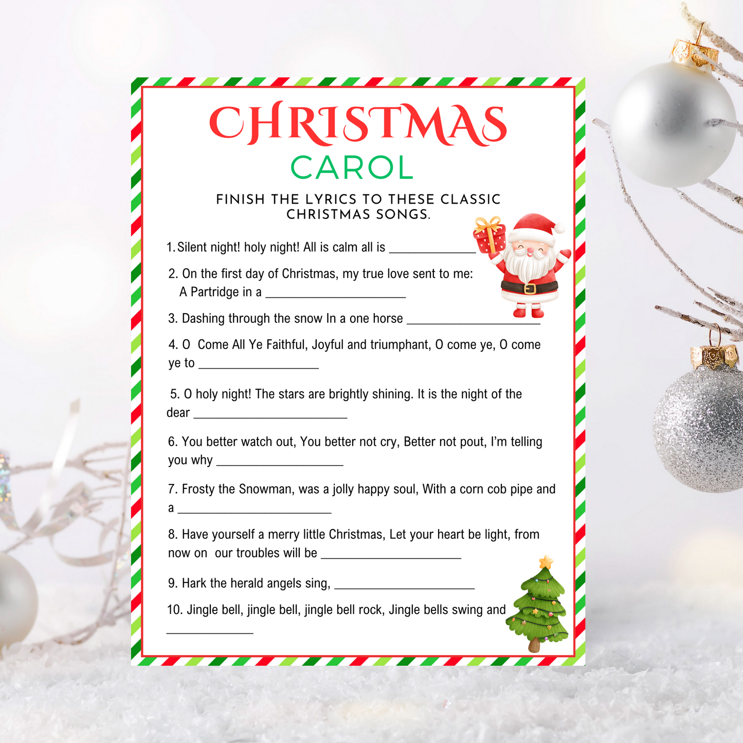 Christmas Carol Game - Christmas Finish the Lyrics Game