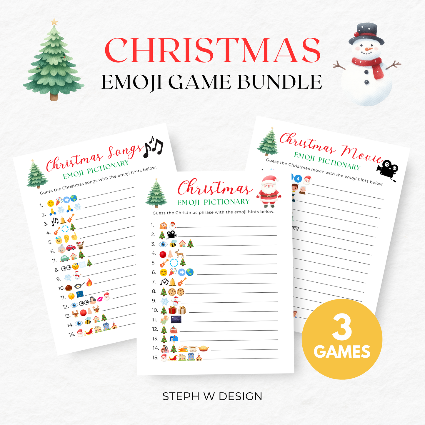 Christmas Emoji Pictionary Game Bundle - Digital Download