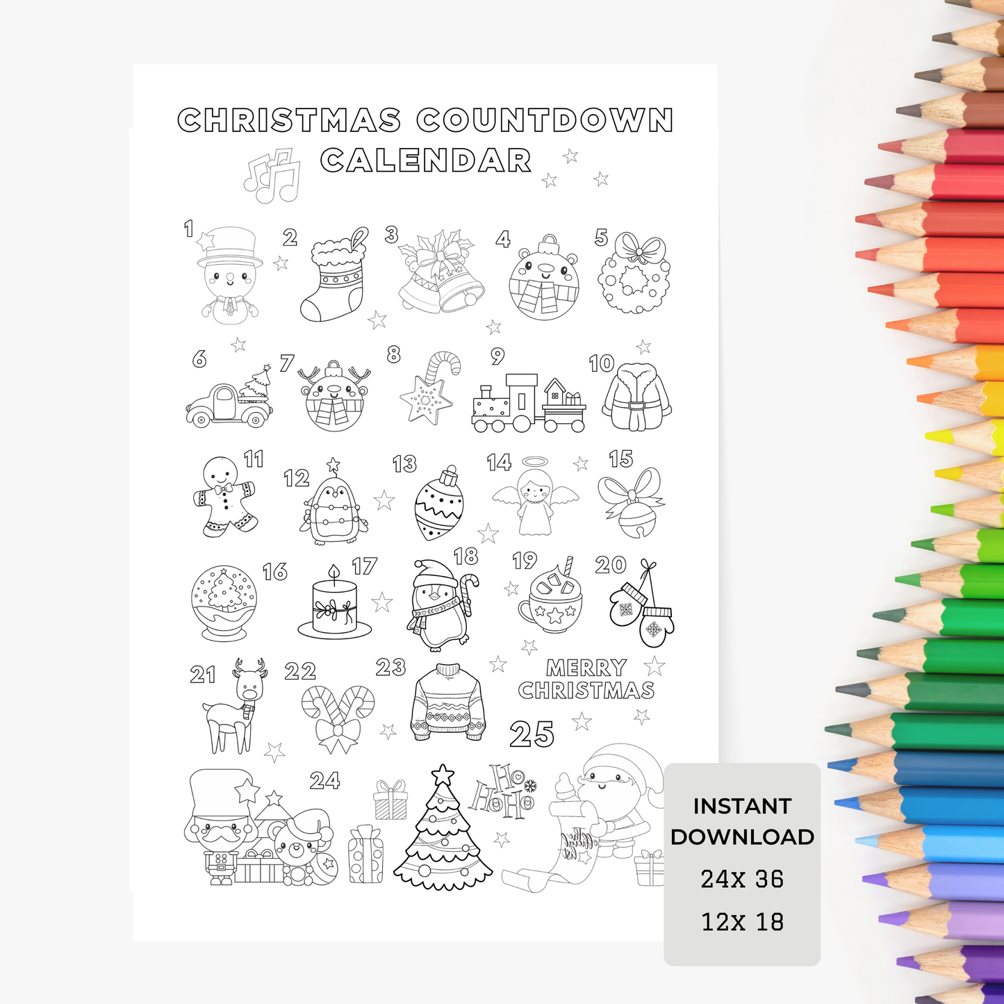 Christmas Advent Coloring Poster - Digital Download