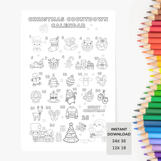 Christmas Advent Coloring Poster - Digital Download