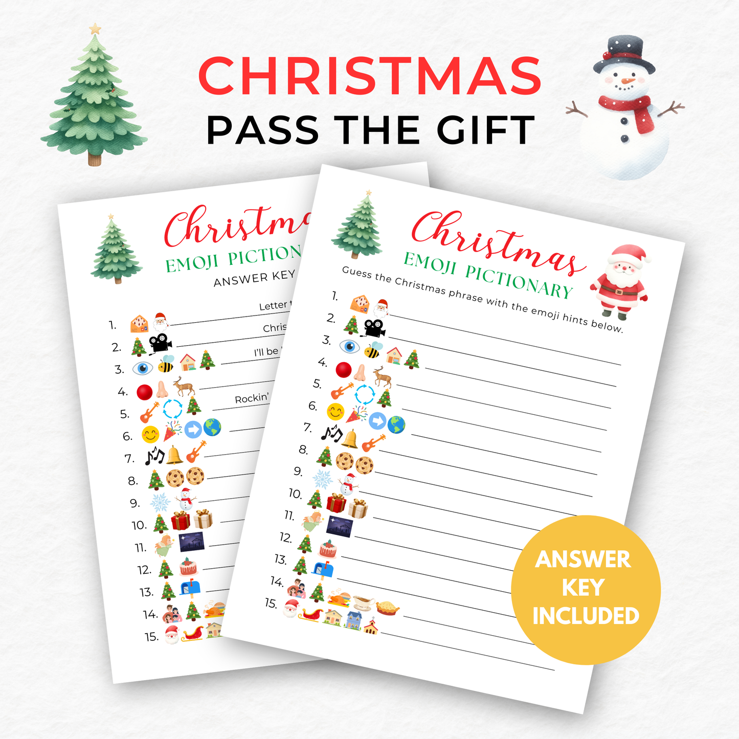 Christmas Emoji Pictionary Game Bundle - Digital Download