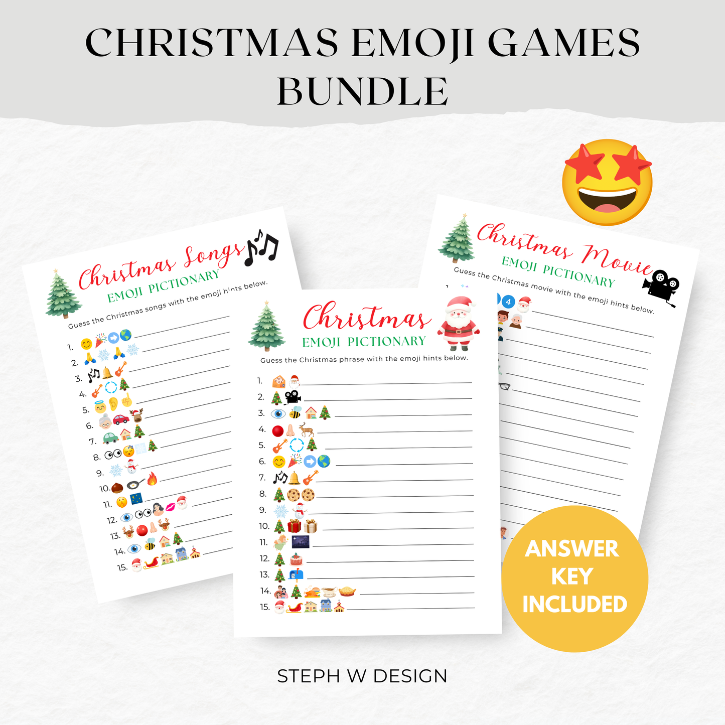 Christmas Emoji Pictionary Game Bundle - Digital Download