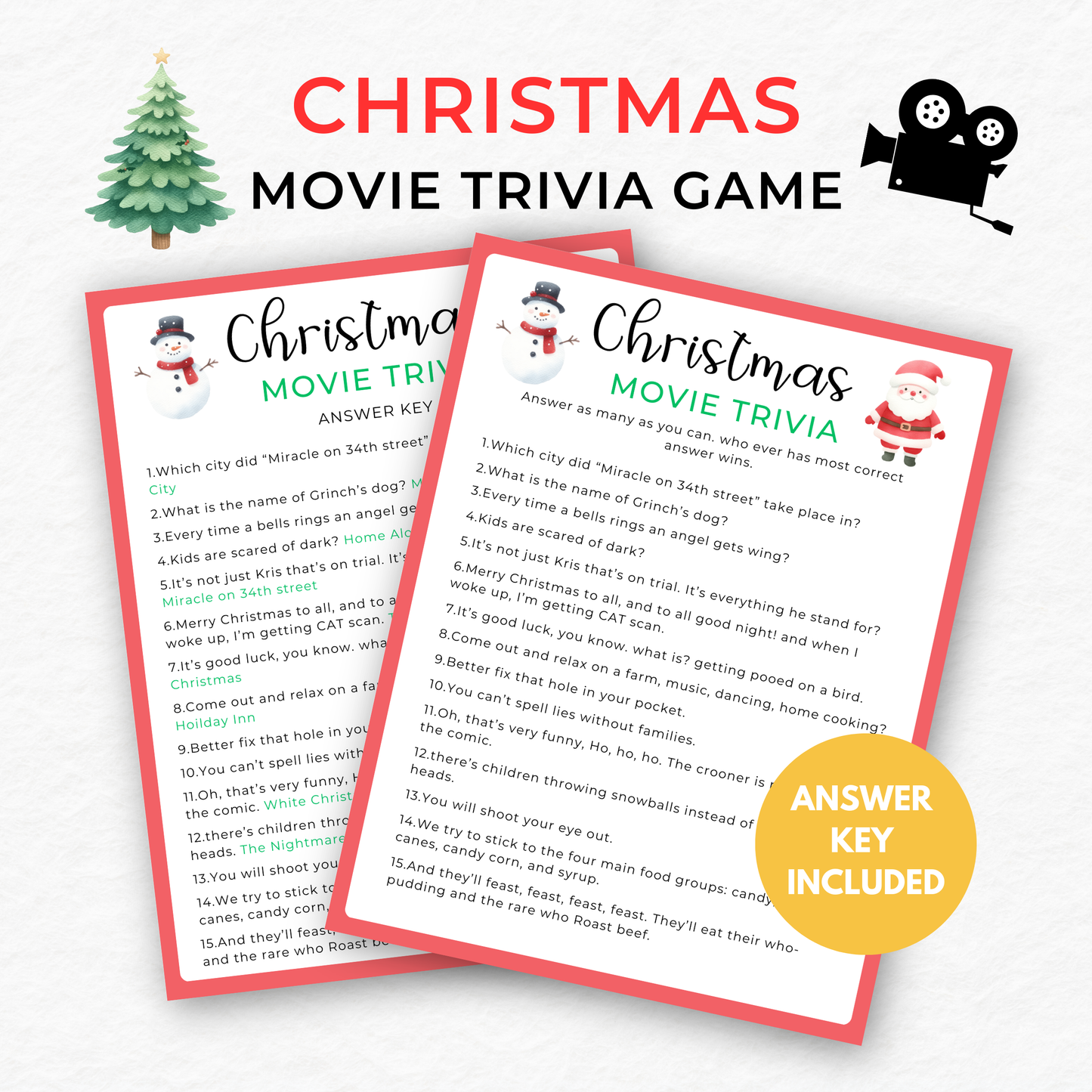 Christmas Trivia Printable Game - Digital Download