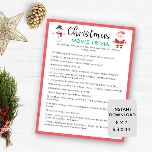 Christmas Trivia Printable Game - Digital Download