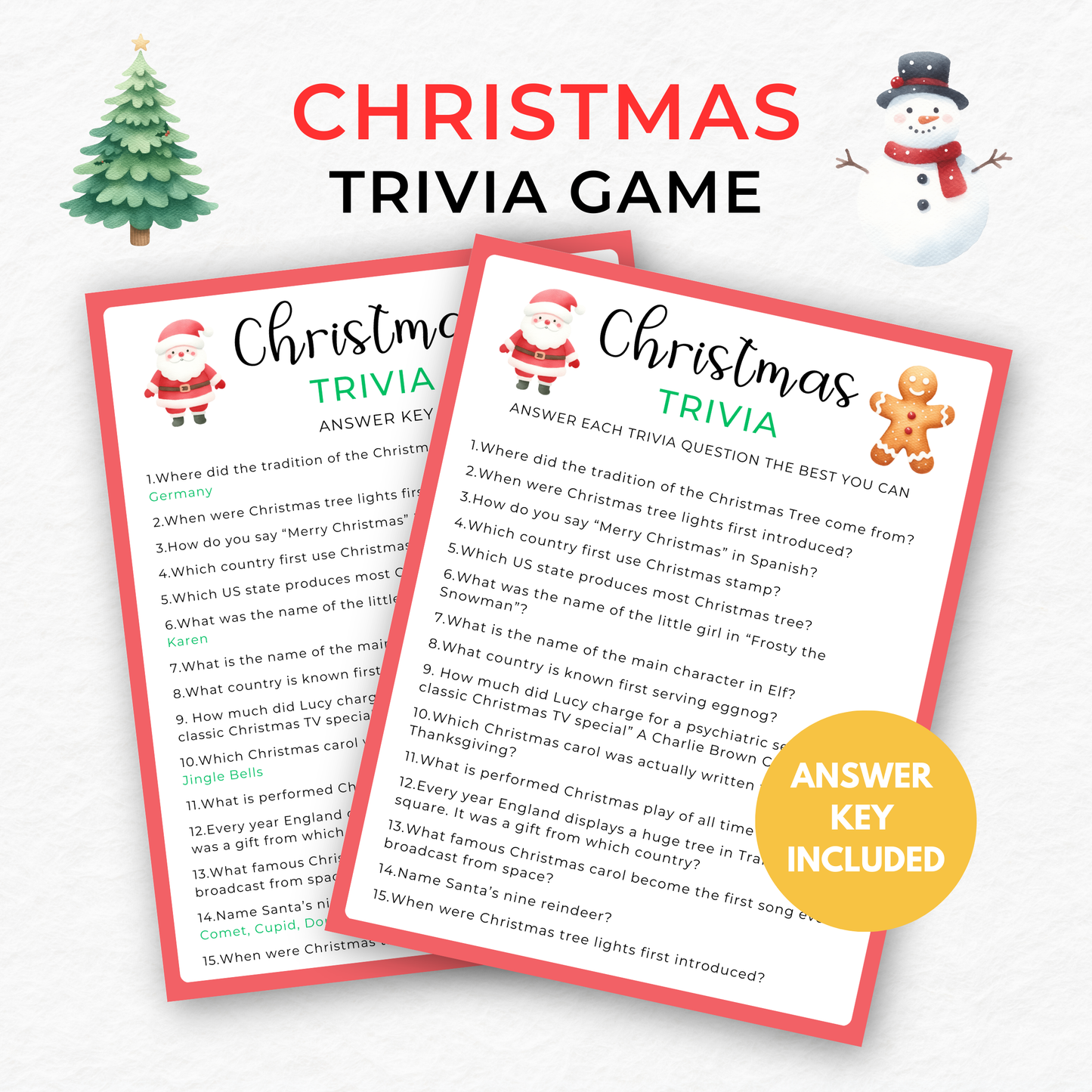 Christmas Trivia Game - Digital Download