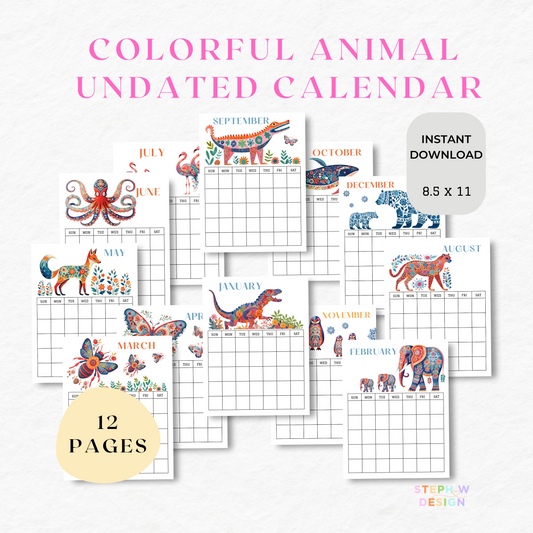Colorful Animal Undated Calendar