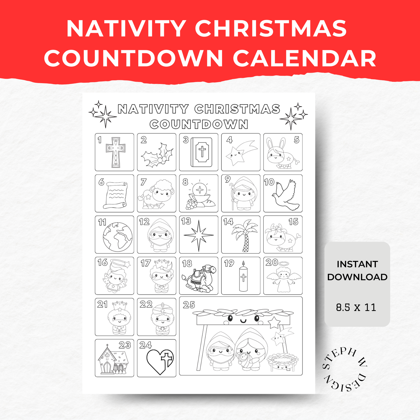 Nativity Advent Coloring Page - Digital Download