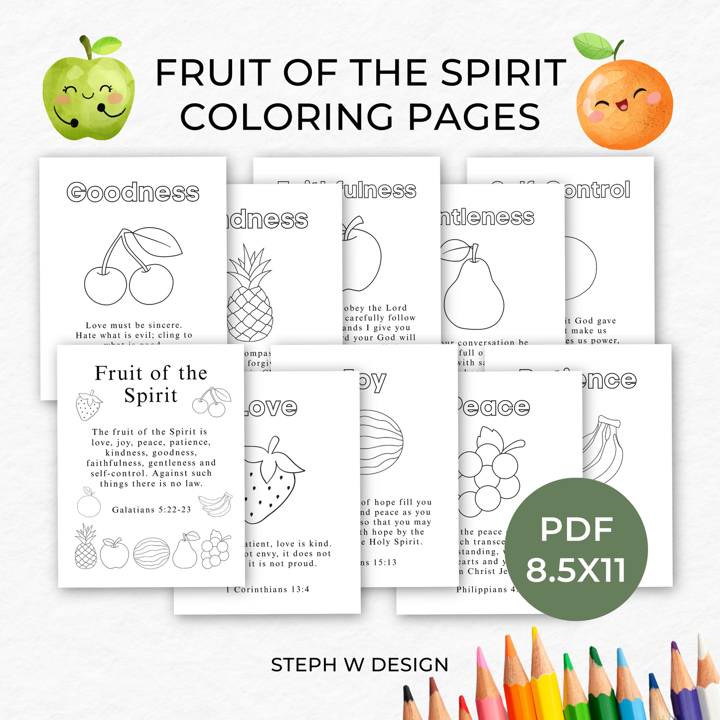 Fruits of the Spirit Coloring Pages - Digital Download