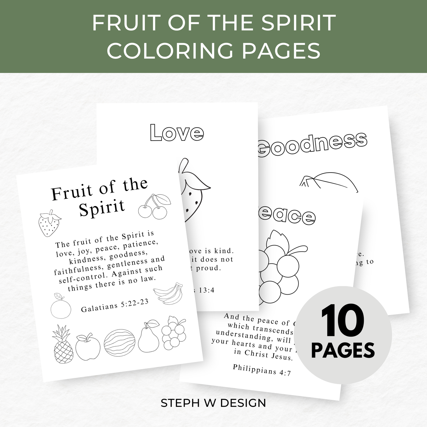 Fruits of the Spirit Coloring Pages - Digital Download