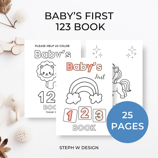 Printed 4x6 Baby's First 123 Book, Baby Shower Activity