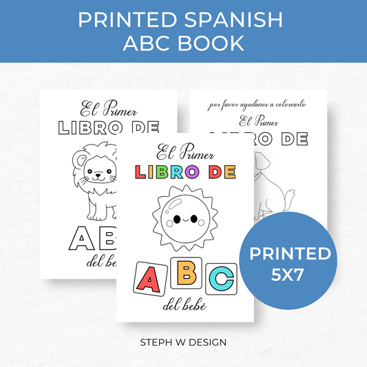 Printed 5x7 Spanish Baby Shower ABC Coloring Book, Baby's First ABC Book