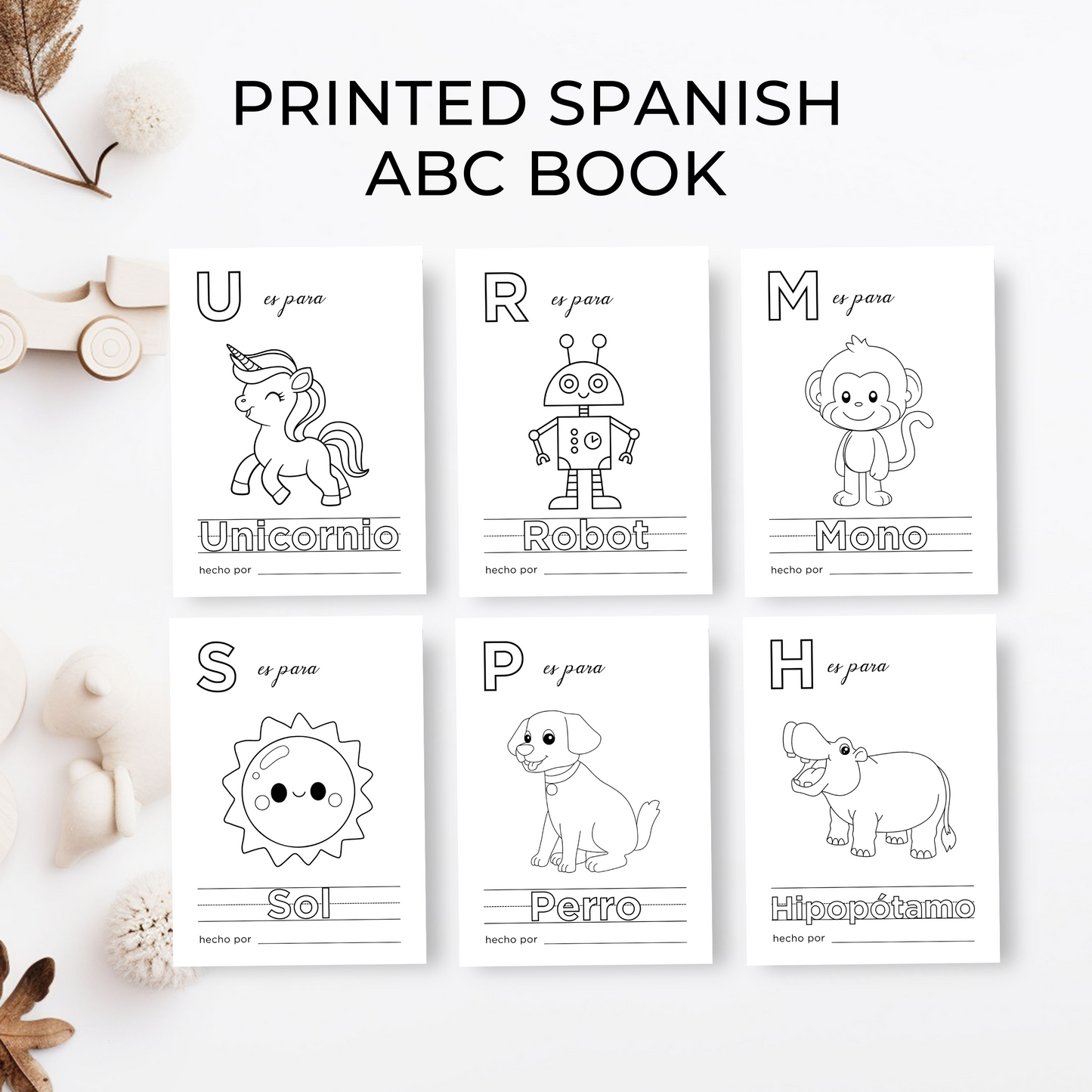 Printed 5x7 Spanish Baby Shower ABC Coloring Book, Baby's First ABC Book