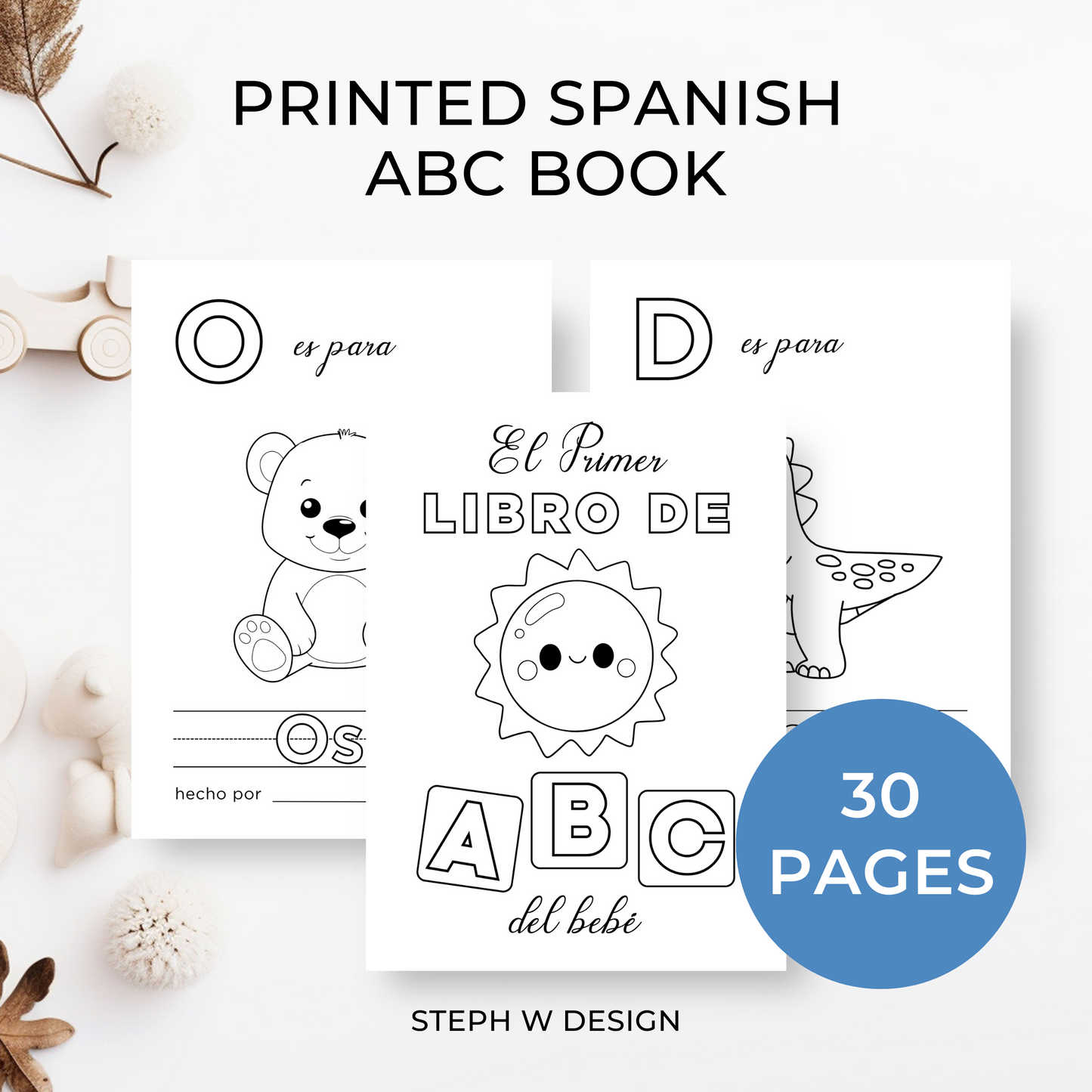 Printed 5x7 Spanish Baby Shower ABC Coloring Book, Baby's First ABC Book